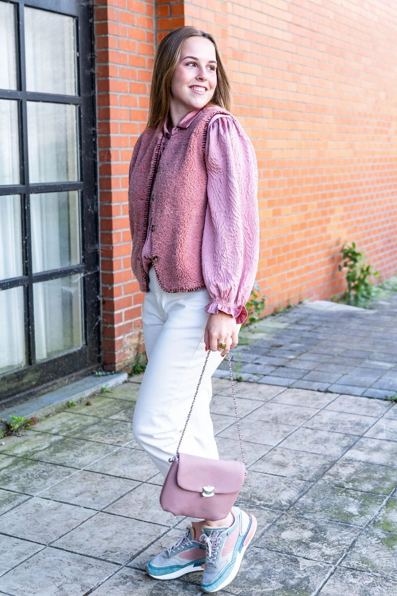 Gilet Evelynn Off-white/pink en Zalmroze - Merk Ydence