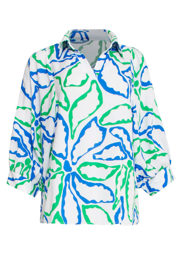 Top Met V-Halskobalt Bloemenprint
