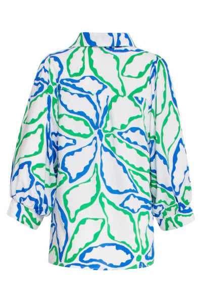 Top Met V-Halskobalt Bloemenprint