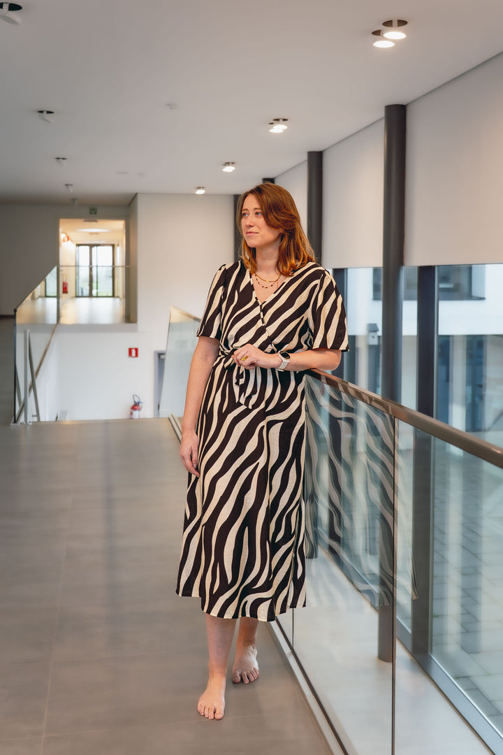 Midi Jurk Met Zebrastijl Print